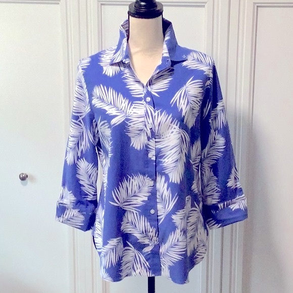 Chico’s No Iron Stretch 3/4 Sleeve Palms Shirt Chico’s Size 3 (Reg 16) - Picture 5 of 11